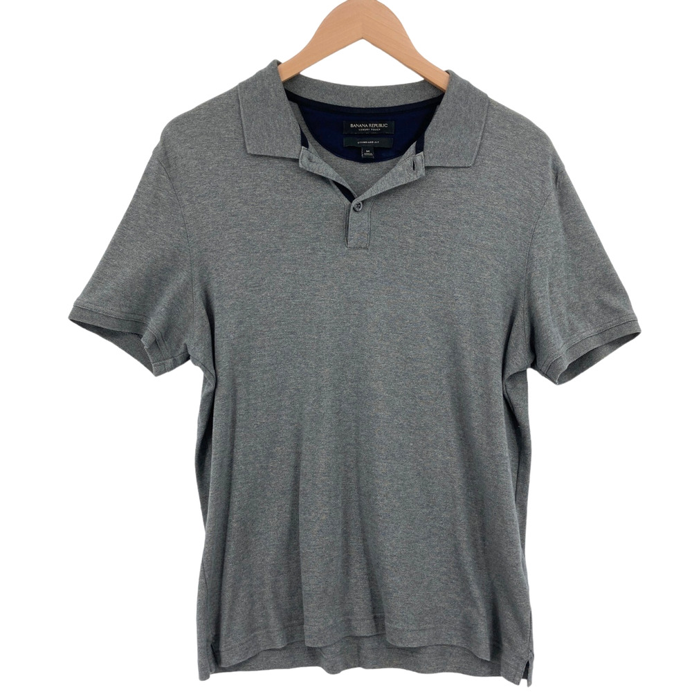 Banana Republic Polo Shirt Men Medium Gray 100% Cotton Short Sleeve Standard Fit